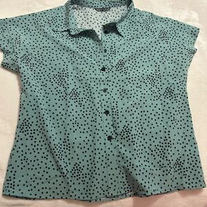 SHEIN Teal and Black Polka Dot Top